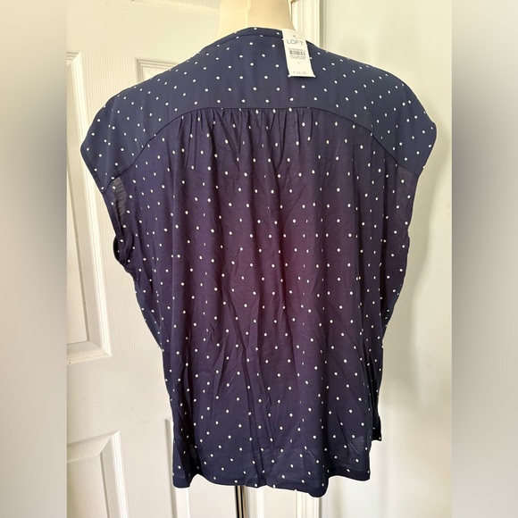 LOFT Navy Polka Dot Blouse - Picture 2 of 3